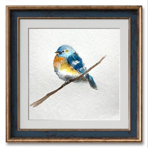 Blue Bird Watercolor Painting: Original Handmade Wall Art (10x10 in)