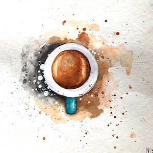 Coffee Cup Watercolor Painting: Handmade Coffee Bar Art (10x10 inch)
