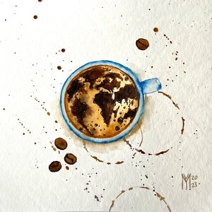 Tasse à café carte, peinture originale, art mural, art mural de bar à café, amateurs de café, cadeau, café, art original, décoration d'intérieur