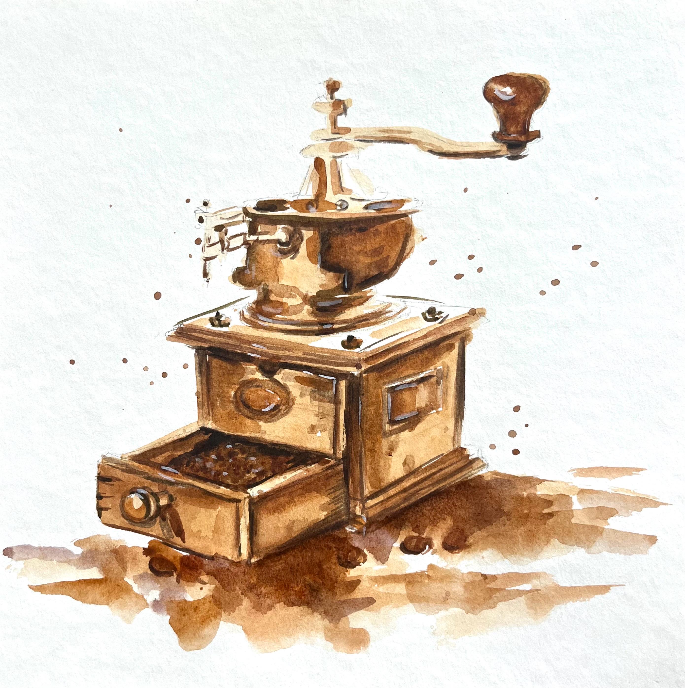 水彩コーヒーミルの絵画：レトロなキッチンの壁アート - Etsy 日本