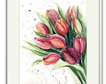 【原画販売】チューリップのブーケ　水彩画 原画販売】チューリップのブーケ 水彩画 売れ筋新商品 【原画