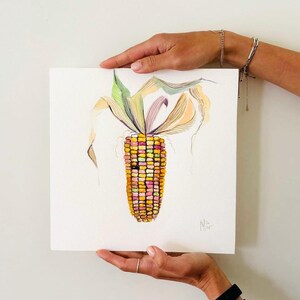 Indian Corn Watercolor Painting: Original Farmhouse Kitchen Wall Art