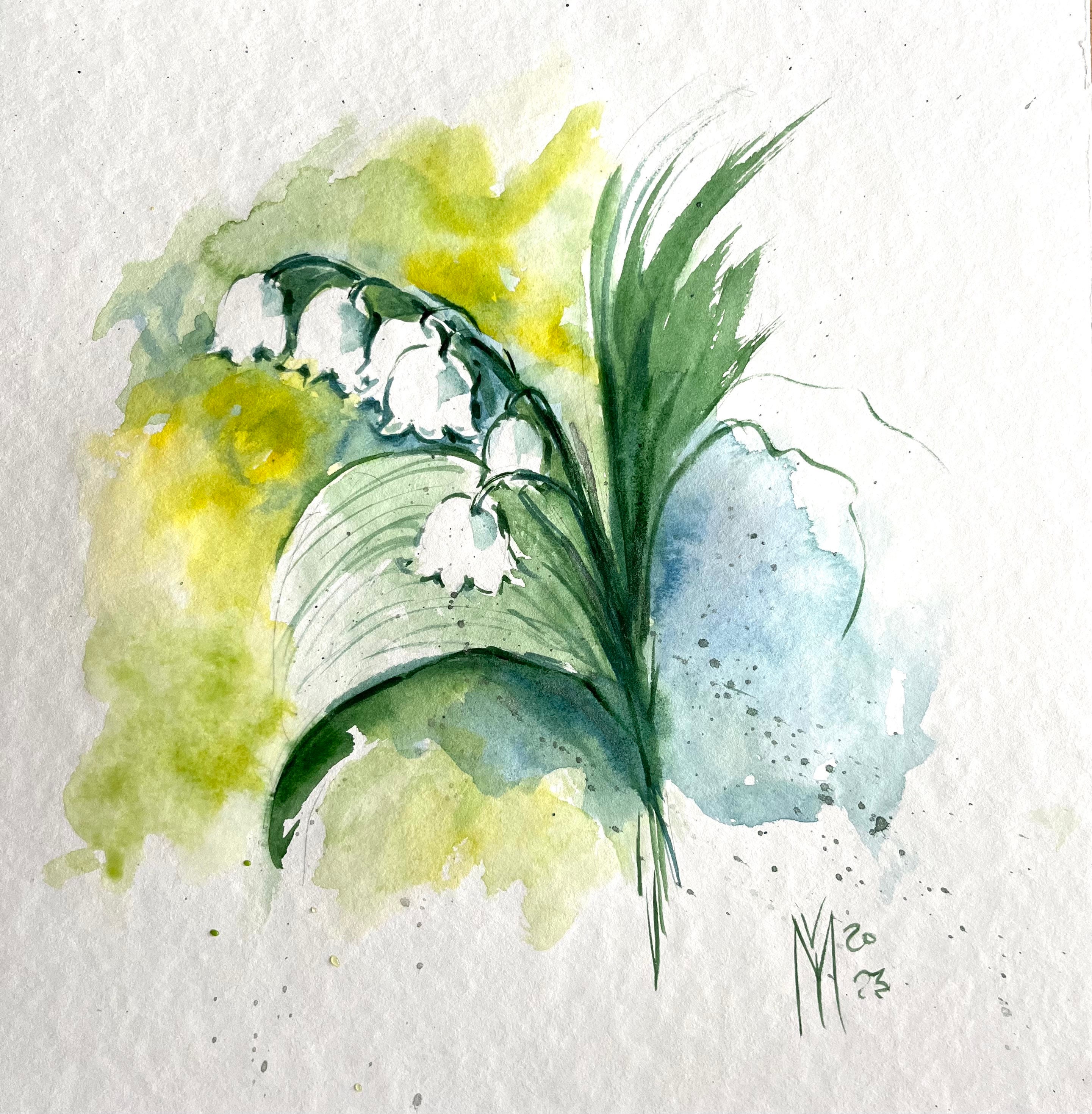 スズランの水彩画：花の壁アート（25 x 35 cm） - Etsy 日本