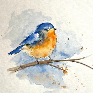 ♡たまみな♡手描き水彩画 夕暮れの海辺と仲良しな小鳥 値段は900円