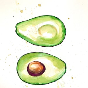 Avocado Watercolor Painting: Original Handmade Art (20x30 cm)