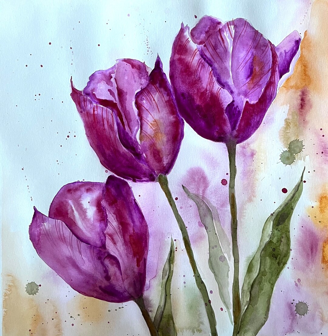 Tulip Watercolor Painting: Original Floral Wall Art, 10x10 In - Etsy