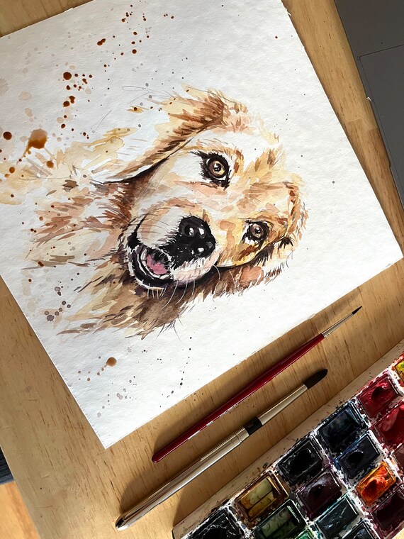 手描きのカスタム水彩画ペット肖像画：犬のメモリアルギフト - Etsy 日本
