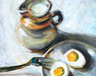Breakfast Still Life: Original Acrylic Kitchen Painting (12x12 inch)