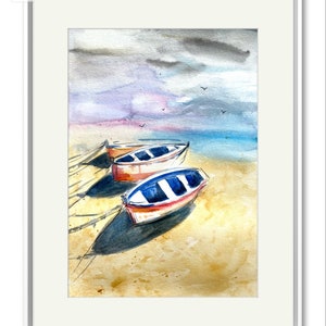 Boats Original Watercolor Painting Nautical Wall Art Original Watercolor Painting Original Seascape Abstract Home decor Sea boat Art