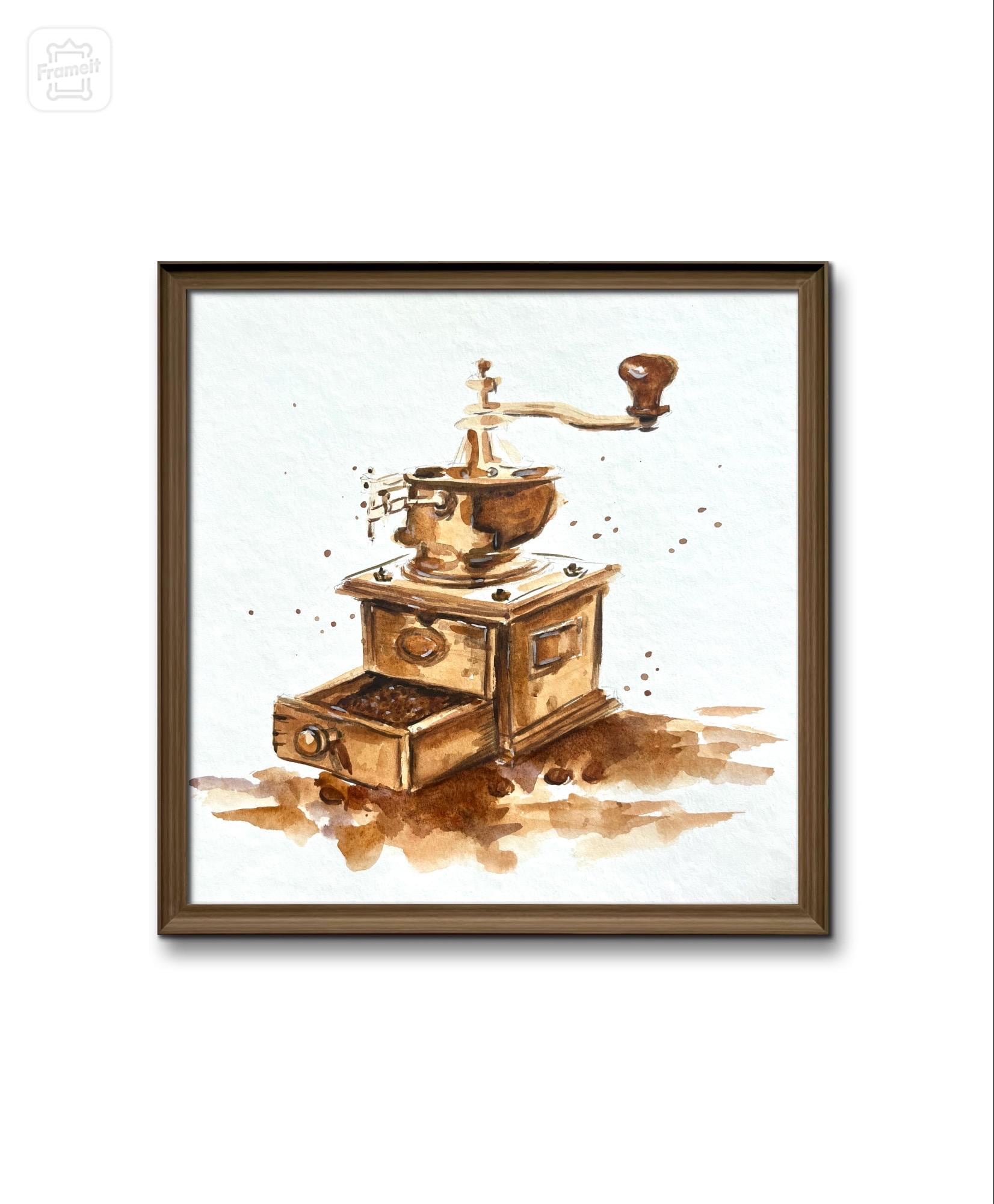 水彩コーヒーミルの絵画：レトロなキッチンの壁アート - Etsy 日本