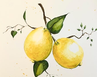 Lemons Watercolor Painting: Original Kitchen Wall Art (9x13 inch)