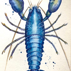 Blue lobster Original Watercolor Wall Art Home decor Housewarming gift Unique gift idea