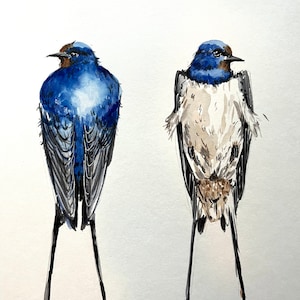 Barn Swallow Bird Watercolor Painting: Original Wall Art (24x32 cm)
