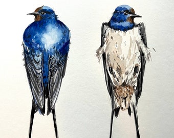 Barn Swallow Bird Watercolor Painting: Original Wall Art (24x32 cm)