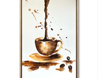 Coffee Cup Watercolor Painting: Original Coffee Bar Wall Art