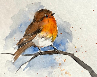Robin Bird Watercolor Painting: Original Wall Art (10x10 inch), Birthday Gift