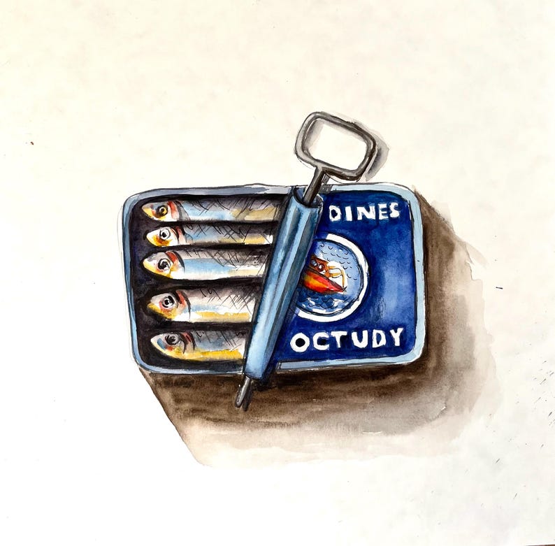 Sardine Original Painting Wall Art Seafood Painting Ocean Art Food