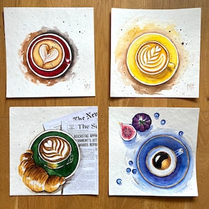 Coffee Watercolor Painting: Cappuccino Art Print, Coffee Bar Decor