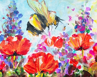 抽象的な蜂の花粉媒介者絵画：オリジナルアクリルファインアート、20