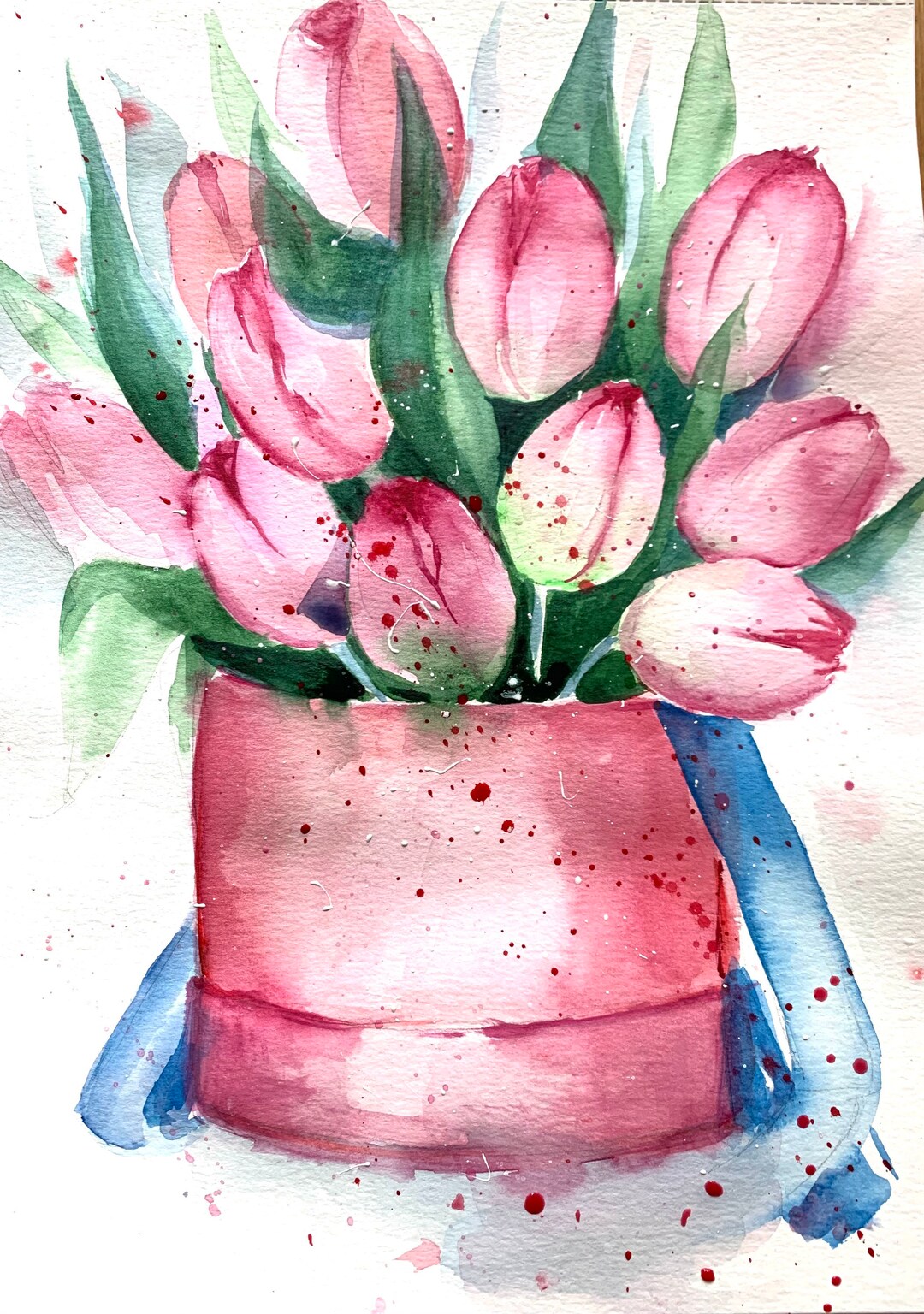 Tulips Watercolor Painting: Floral Wall Art (20x30 Cm) - Etsy