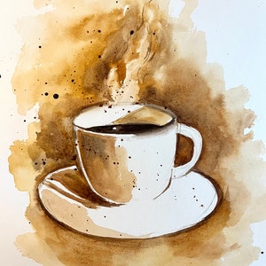 Original Coffee Watercolor Painting: Handmade Kitchen Art (21x32 cm)