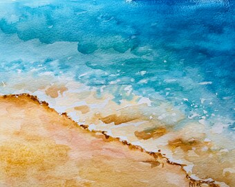 ギリシャの海景水彩画（オリジナル）：抽象的な海洋アート（7.9x11.8
