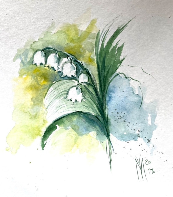 スズランの水彩画：花の壁アート（25 x 35 cm） - Etsy 日本