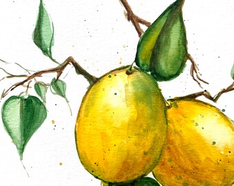 Original Lemon Painting, Original Mini Watercolor Painting