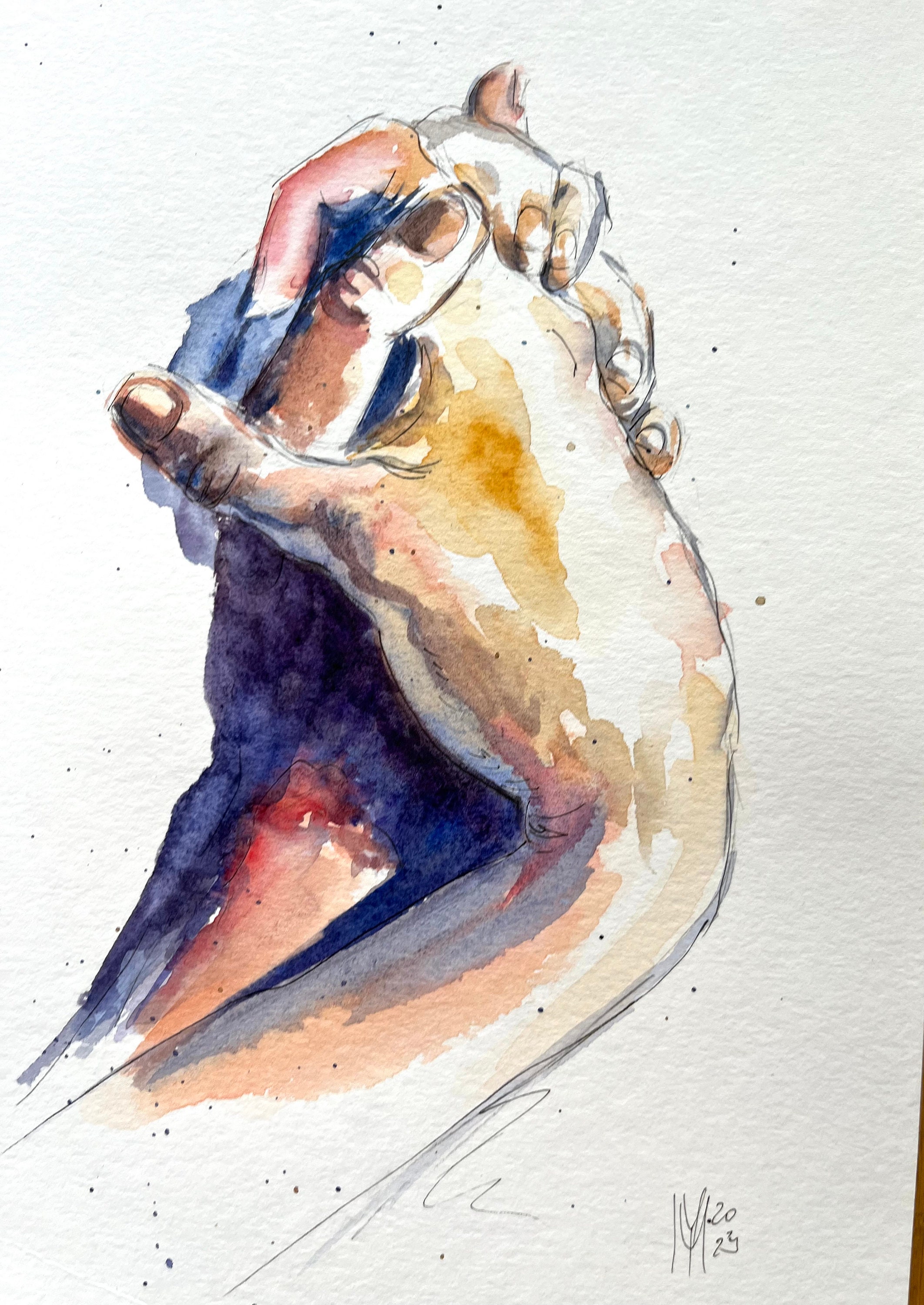 手の形をした油彩画 恋人たちの手 水彩画：カスタムインティメイトアート、24 x 32 cm