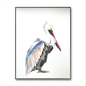Pelican Watercolor Painting: Coastal Bird Wall Art (24x32 cm)