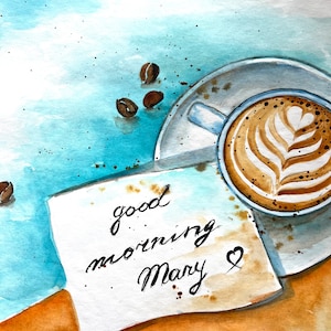 Good morning Coffee Original Painting Wall Decor Mother&#39;s Day Gift