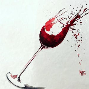 Red Wine Watercolor Painting: Modern Home Decor Art (25x25 cm)