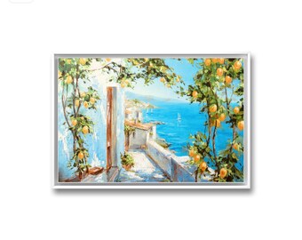 アマルフィ海岸のレモンの木の油絵：イタリアの海景壁画 - Etsy 日本