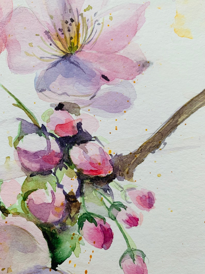 Apple Blossom Watercolor Painting: Floral Wall Decor (20x30 Cm) - Etsy