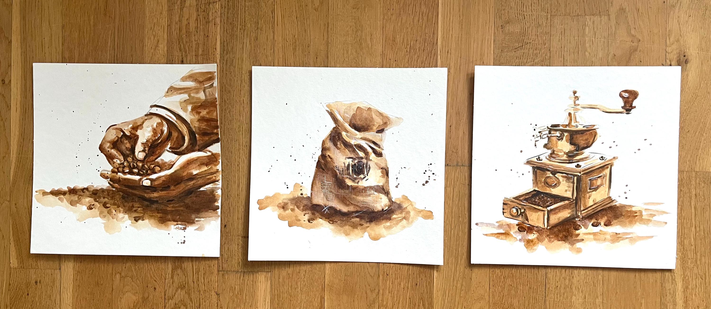 水彩コーヒーミルの絵画：レトロなキッチンの壁アート - Etsy 日本