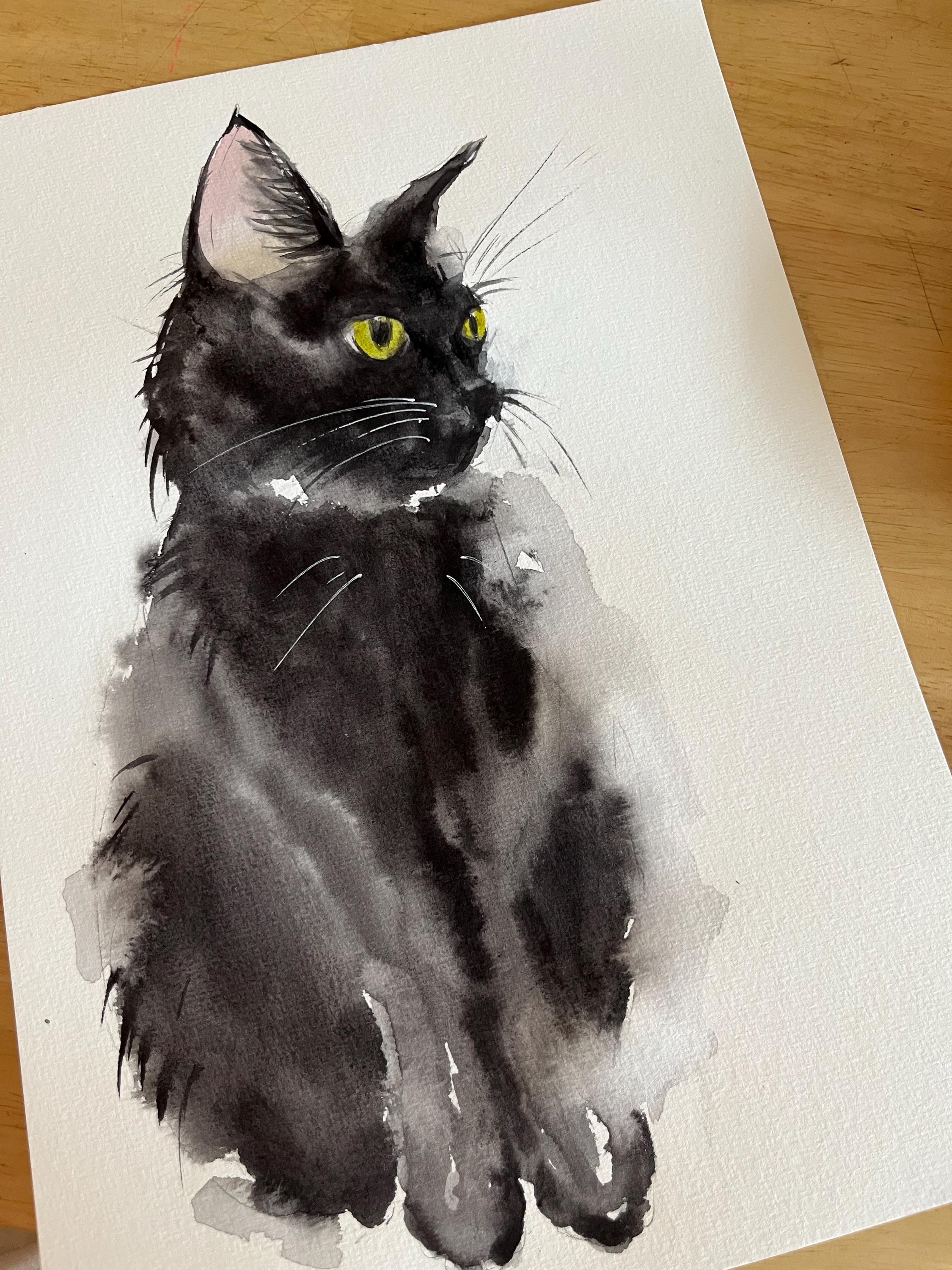 カスタム猫の肖像画：オリジナル水彩画、猫好きへのギフト - Etsy 日本