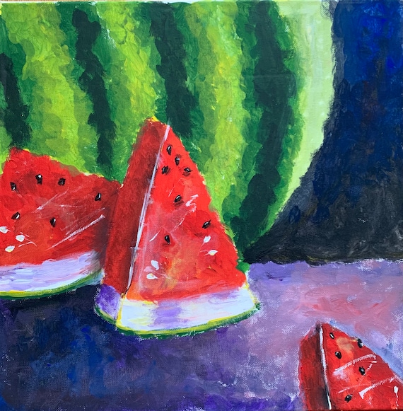 スイカの絵画：オリジナルアクリルインパストキッチンウォールアート
