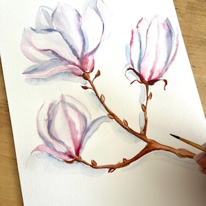 Original Magnolia Watercolor Painting: Floral Wall Art (20x30 cm)