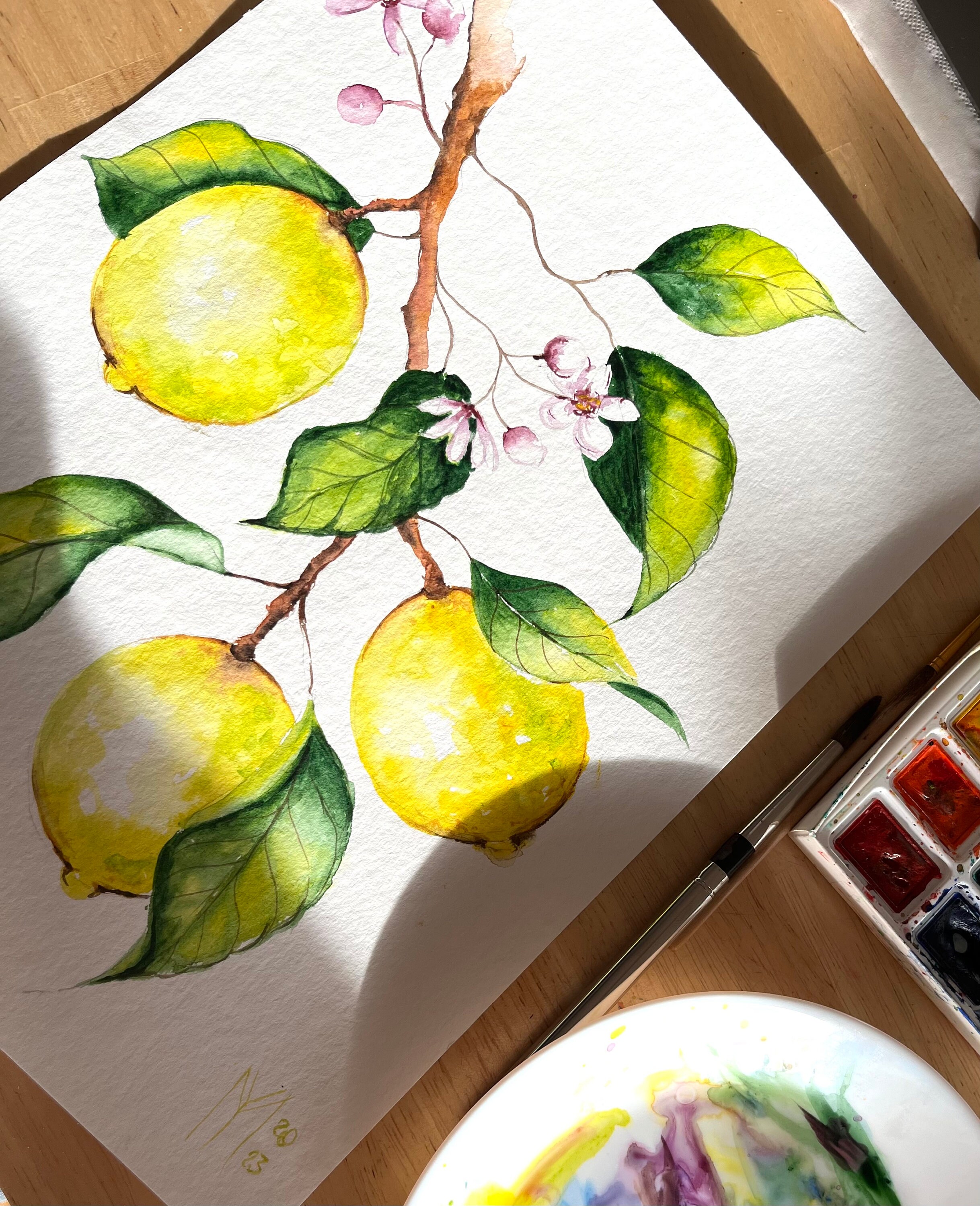 Original Lemon Painting, Original Mini Watercolor Painting