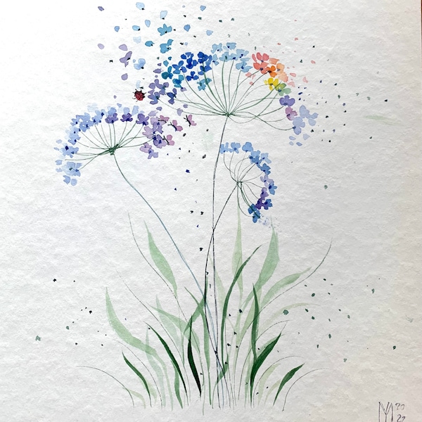 Blumen Original Aquarell Malerei Wandkunst