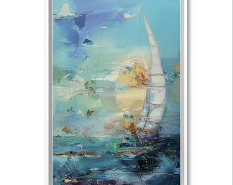 Blue Abstract Seascape Art Print: Coastal Living Room Decor