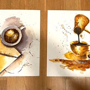 Coffee Watercolor Painting Set: Original Handmade Art (25x25cm) - Etsy