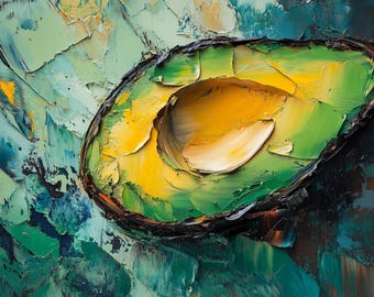 アボカドの壁アート アボカドの絵画 オリジナルの油絵 食べ物の絵画