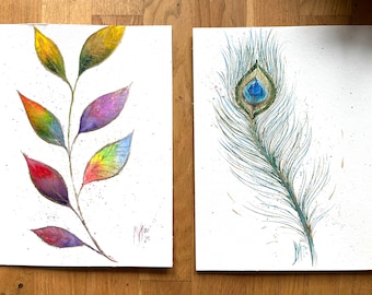 Pluma de pavo real Pintura original Decoración de pared