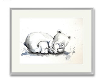 Famille d'ours, peinture originale, art mural, décoration d'intérieur, art de la chambre d'enfants, cadeau pour une mère, cadeau de fête des mères