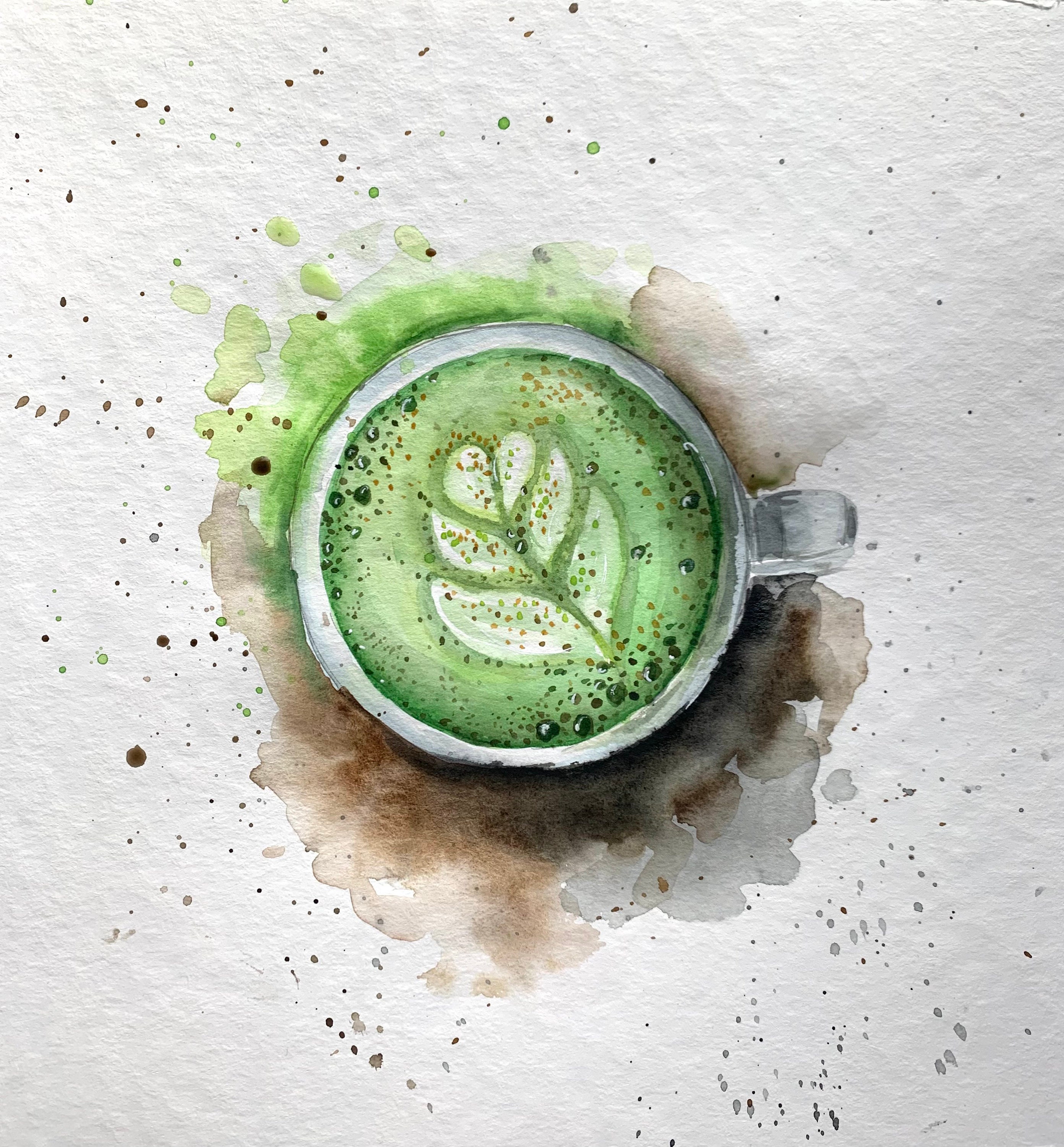 Matcha Latte Watercolor Painting: Original Art, Handmade - Etsy