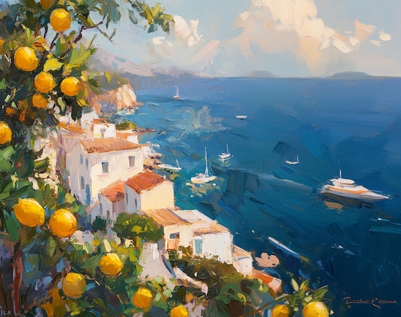 Amalfi Coast Lemon Art Print: Italian Seaside View, Living Room