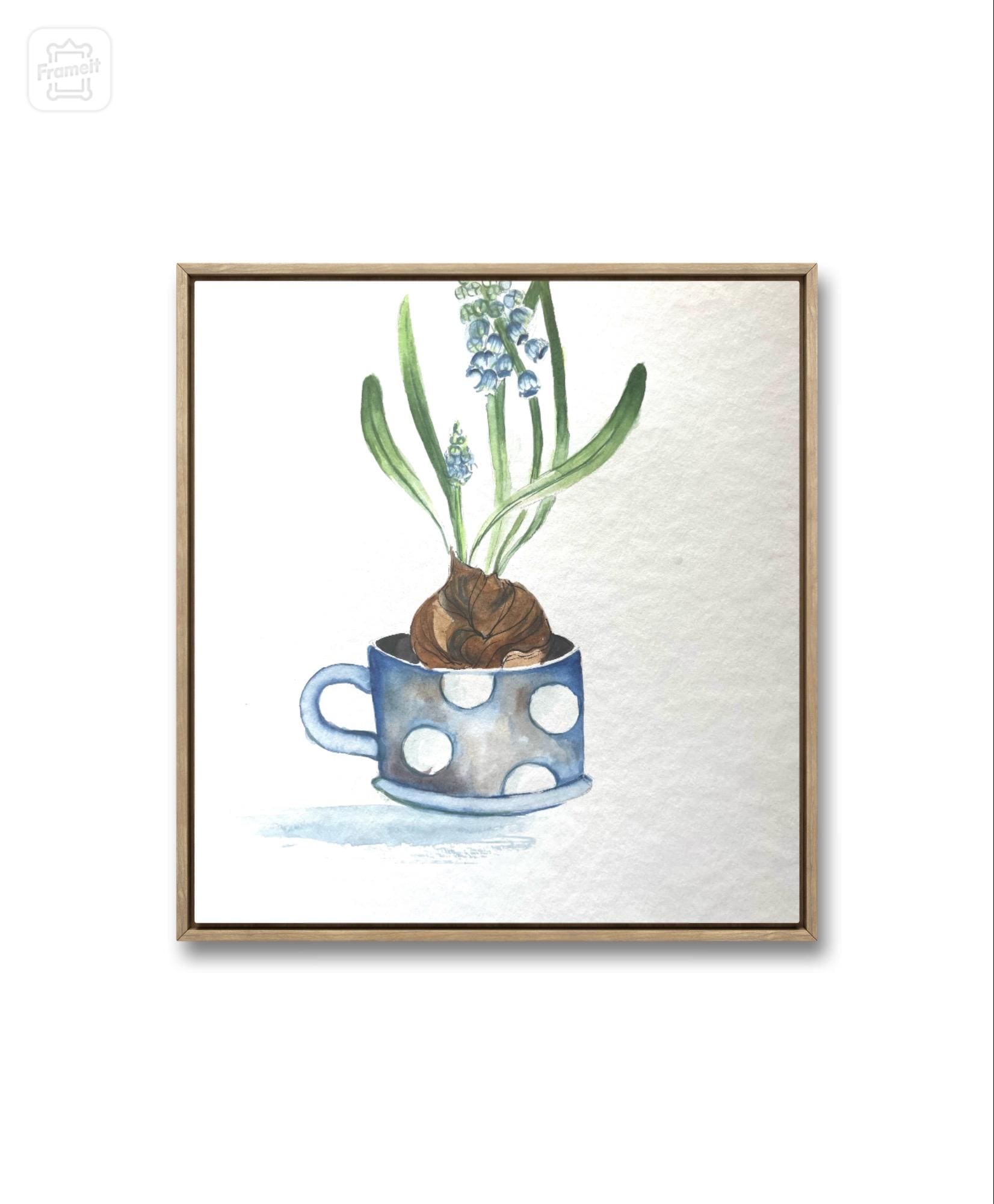 ムスカリ春の水彩画：青い花のアート、25 x 25 cm - Etsy 日本