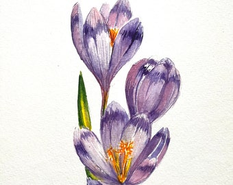 Crocus Flower Watercolor Painting: Original Floral Wall Art