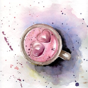 Café con corazón hielo original acuarela arte impresión clipart descarga digital instantánea PNG de alta calidad